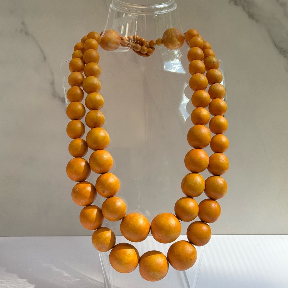 VTG Y2K Chunky Beaded Necklace, Oversized 2000's Boho Chic Layered Necklace